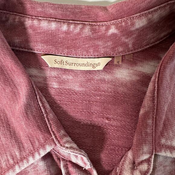 Soft Surroundings Burnout Faded High Low Button Down Tunic Collar Purple Women M - Picture 3 of 8